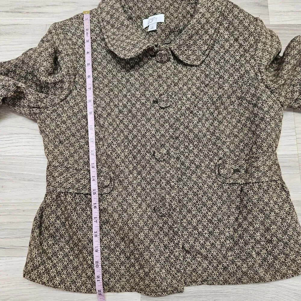 Loft Womens Brown Wool Blend Tapestry Tweed Blazer Size 12